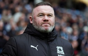 Wayne Rooney, manager of Plymouth Argyle, at a soccer match.